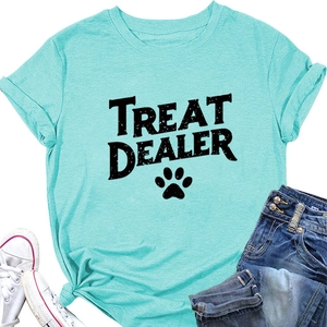 Detail of mint green Treat Dealer cotton T-shirt featuring paw print and casual styling