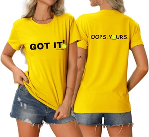 Vorder- und Rückseite eines gelben Pickleball-T-Shirts mit Got It und Oops Yours Aufdruck