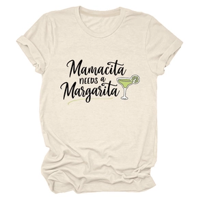 T-shirt Mamacita Needs a Margarita avec imprimé cocktail et col rond décontracté
