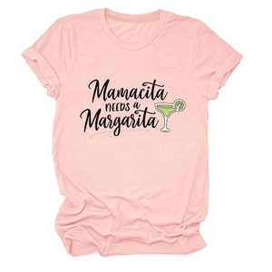 T-shirt rose col rond avec imprimé Mamacita Needs a Margarita et motif cocktail