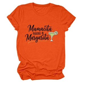 Détail du t-shirt orange à col rond Mamacita Margarita avec motif cocktail artistique