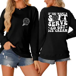 Women Round Neck Sweatshirt Cotton Blend Long Sleeve Loose Letter Print Volleyball Graphic Casual Pullover