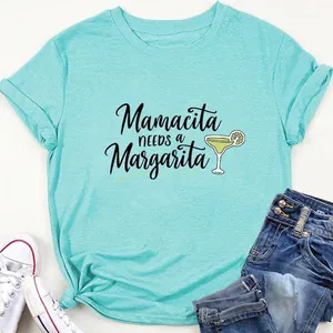 T-Shirt Mamacita Needs A Margarita Femmes Mélange De Coton Décontracté Col Rond Manches Courtes Été Haut Ample