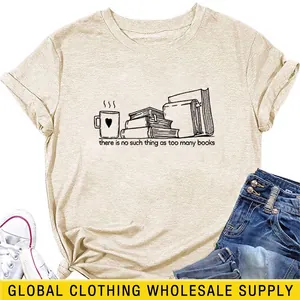 T-shirt Femme Coton Manches Courtes Col Rond Ample Livres Café Graphique Décontracté Été Commuter Slogan Tee