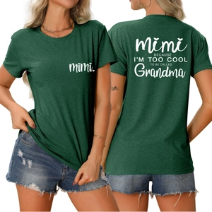 Women's forest green round neck T-shirt with white 'Mimi' and cool grandma prints