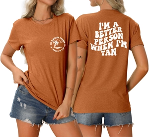 T-shirt en coton orange brûlé avec imprimé palmier tropical et texte I'm A Better Person