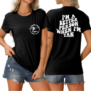 T-shirt noir femme en coton avec graphique de palmier et citation I'm A Better Person
