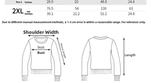 Detailed size chart for women hoodie with XL and 2XL measurements and dimensions