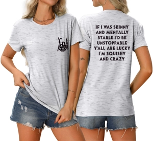 Vue avant et arrière du T-shirt gris clair en coton avec crâne et texte imprimé