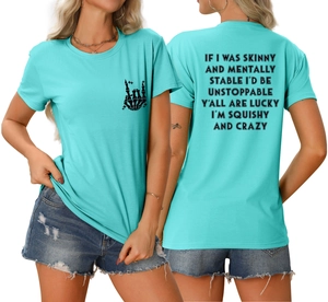 Vues avant et arrière d'un t-shirt turquoise avec motif main d'os et graphisme d'étoile