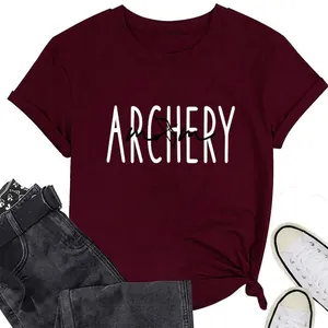 Women Round Neck Short Sleeve T-Shirt Archery Mom Print Cotton Blend Casual Sporty Summer Tops