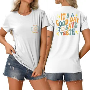 Women T-Shirt Cotton Blend Round Neck Short Sleeve Loose Fit Dentist Theme Printed Graphic Casual Summer Top