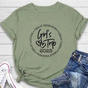 T-Shirt Femme Mélange Coton Imprimé Graphique Col Rond Manches Courtes Girl's Trip 2025 Décontracté Été Top
