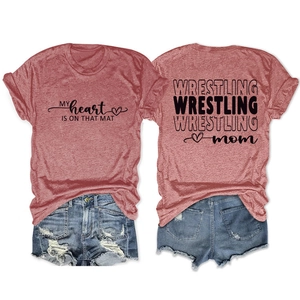 Front and back detail of Wrestling Mom short sleeve T-shirt with graphic print