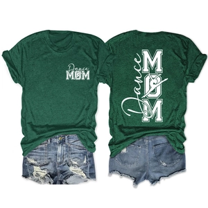 Vue avant et arrière du t-shirt vert foncé Dance Mom avec impression silhouette blanche