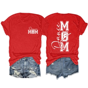 Détail recto-verso du t-shirt rouge à manches courtes avec imprimé blanc Dance MOM
