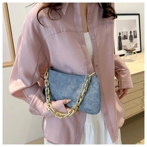 Borsa sottobraccio minimalista in pelle PU grigia con grossa catena dorata donna