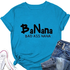 Sky blue cotton t-shirt with black BAD ASS NANA text print on white background