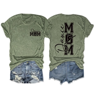Détails avant et arrière du t-shirt Dance MOM vert olive avec silhouette de danseuse