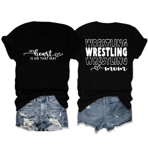 Women T-Shirt Wrestling Mom Print Casual Short Sleeve Round Neck Soft Cotton Blend Tops