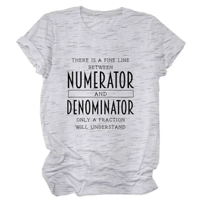 Detail of grey heather cotton T-shirt featuring black 'fine line' graphic typography