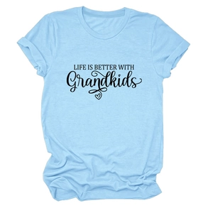 Light blue cotton t-shirt with Life is better with Grandkids print and crew neck