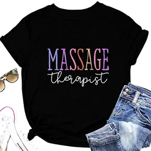 Women Massage Therapist Printed Cotton T-Shirt Casual Round Neck Short Sleeve Top For Everyday Work Clothing