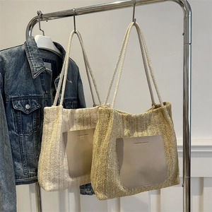 Large capacity woven straw tote bags in beige and light brown for summer beach vacations