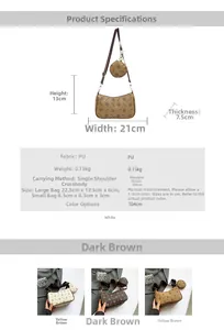 Detailed size specifications for the vintage PU leather shoulder bag with a round coin pouch