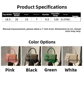Detailed size specifications and four-color comparison of crocodile pattern square bags