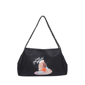 Sac fourre-tout en nylon noir avec broderie de donuts colorés et bandoulière tissée