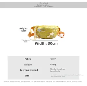 Detailed technical dimensions showing 30x12x9cm size for the star-patterned crossbody bag