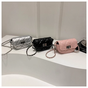 Detailed comparison of quilted mini crossbody bags in silver, black and light pink leather