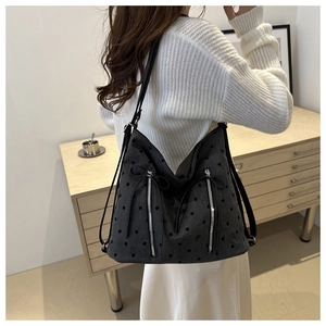 Hobo-Tasche mit Punktmuster, Doppel-Reißverschluss und Schleife für Damen