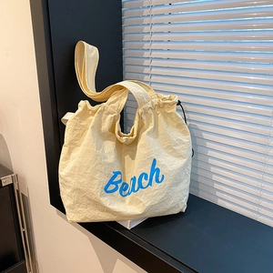 Beach Letter Print Large Capacity Tote Bag Nylon Canvas Drawstring Casual Shoulder Handbag For Women