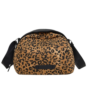 Fashionable leopard print shell crossbody bag in canvas with adjustable black shoulder strap