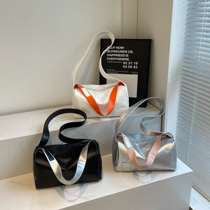 Large fashion nylon tote bags in white black and silver with contrast shoulder straps