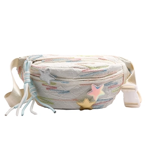 Chic white chest bag with rainbow wavy embroidery and colorful 3D star patches