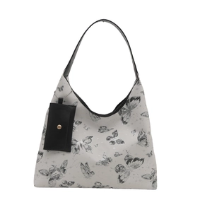 Elegant butterfly print tote bag with large capacity and detachable matching coin purse