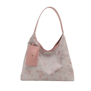 Sac fourre-tout demi-lune en cuir PU rose avec imprimé papillon et mini pochette assortie