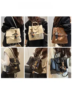 Collage of vintage tote bags in beige, brown, and black with cute bunny charms