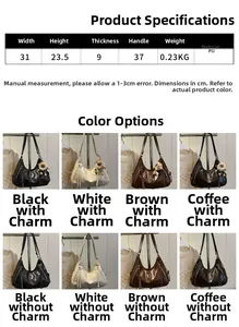 Detailed size guide and color selection for this vintage PU leather tote shoulder bag