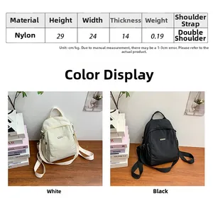Detaillierte Größentabelle für leichten Nylon-Rucksack mit Maßen 29x24x14cm für Damen