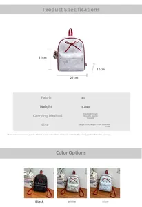Polka dot backpack dimensions 27x31x11cm with PU leather material and weight details