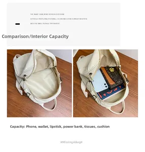 Detailansicht des geräumigen Lederrucksacks in Creme mit großem Fassungsvermögen innen