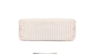 Flat view showing the durable corduroy fabric bottom of the cream tote bag