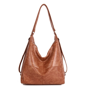 Bolso hobo vintage de piel sintética marrón con gran capacidad y correas versátiles