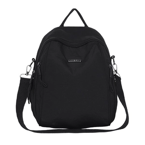 Versatile black nylon travel backpack with large capacity and multi-way shoulder straps
