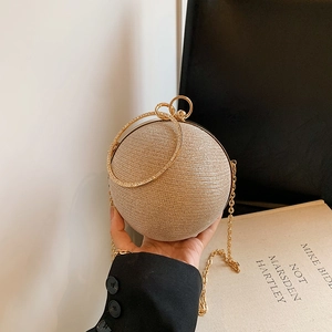 Spherical Evening Bag Glitter Sparkly Round Ball Clutch With Rhinestone Ring Handle And Detachable Chain Strap For Party Wedding