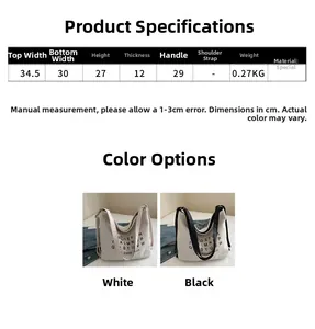 Detailed sizing chart and material specifications for this canvas shoulder tote bag